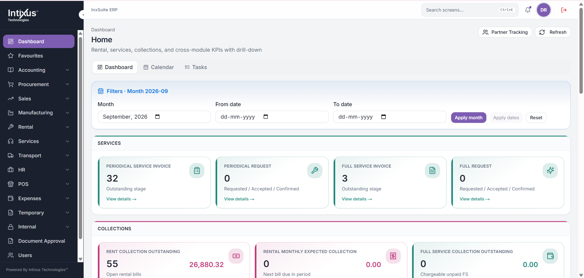 InxSuite ERP dashboard