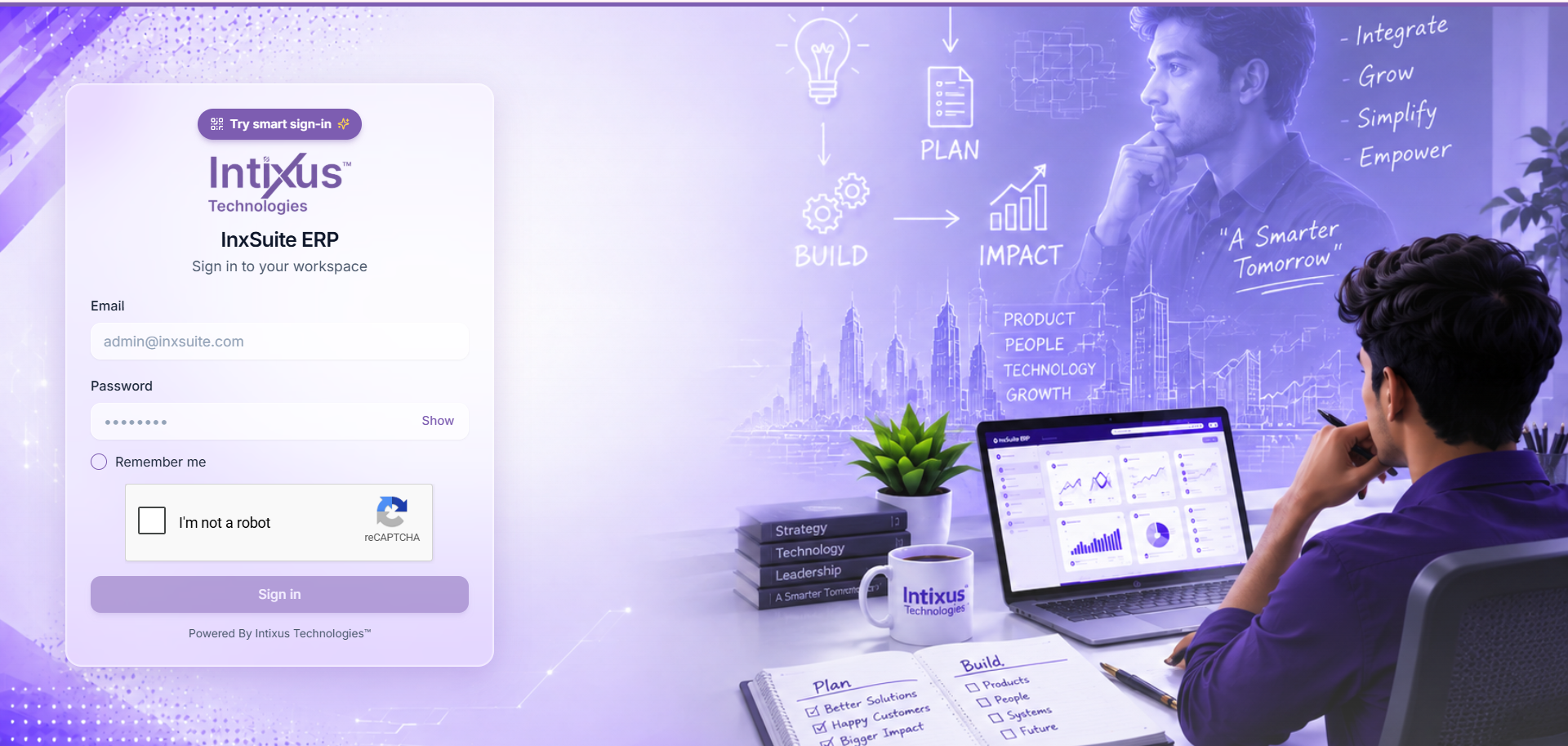InxSuite ERP sign-in screen
